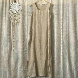 Garnet Hill 100% Linen Maxi Dress, linen color & creamsStripe Size 4